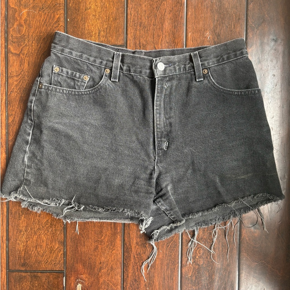 Levi's Black Jean Shorts with Frayed Hem